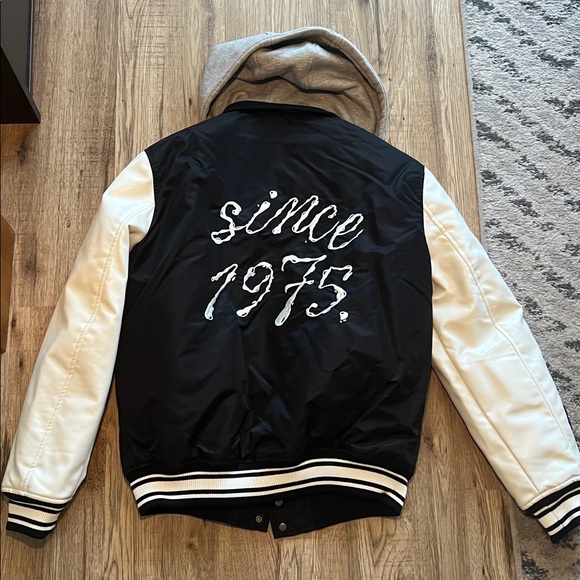 NEW! Zara Black and White Varsity Jacket with Hoodie - Picture 6 of 12